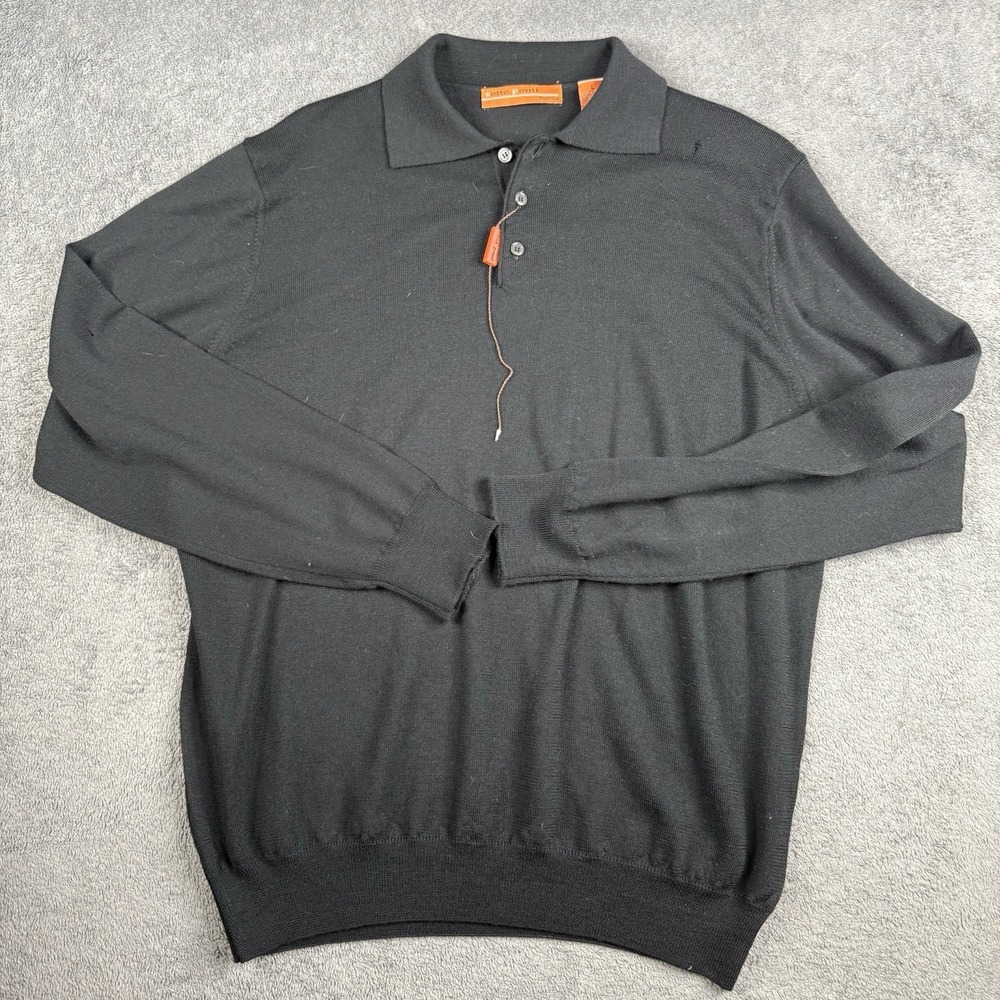 Sette Ponti Merino Wool Sweater Mens L Black Mock Neck Layer Italy Golf Y2K